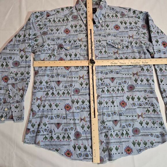 PANHANDLE SLIM MENS LARGE 16.5 BLUE SOUTHWEST CACTUS PRINT SHIRT LS VINTAGE - Picture 5 of 5